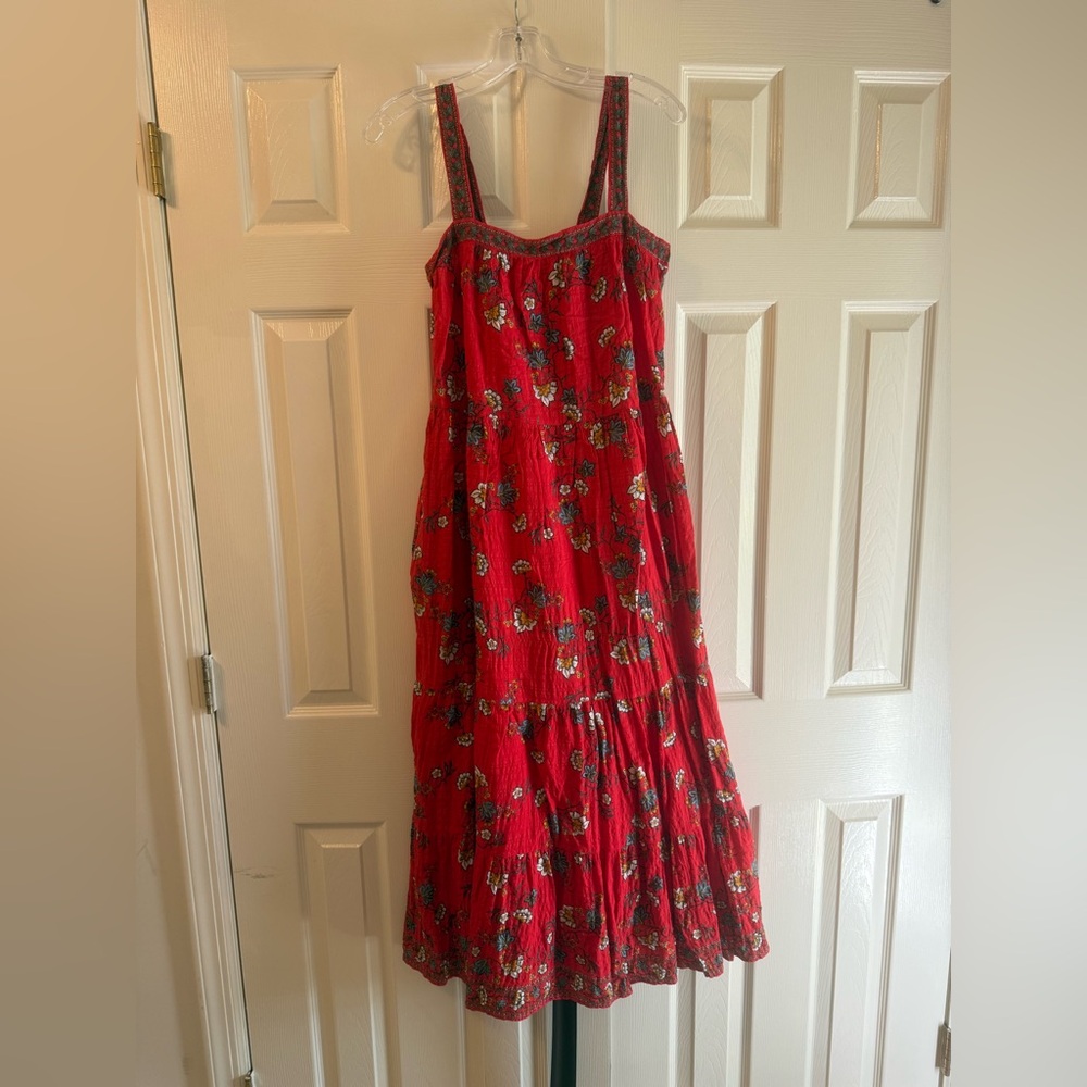 Maxi Studio Floral Tiered Cotton Blend Maxi Dress Red Size Small